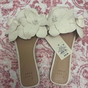 a new day Cream Floral Applique Slide Sandals